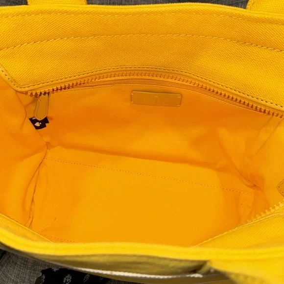 Kate Spade Bag Yellow White Striped Canvas Logo Small Tote Bag - Picture 13 of 17